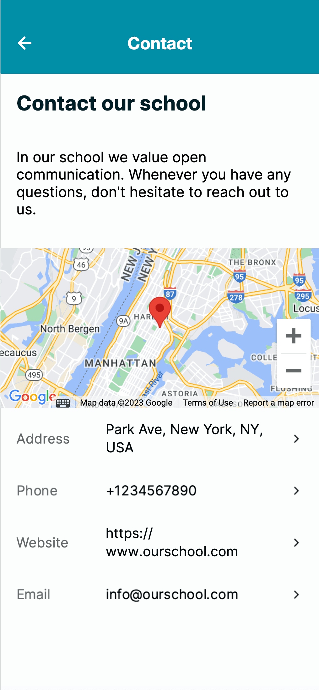 School App - Contact Information